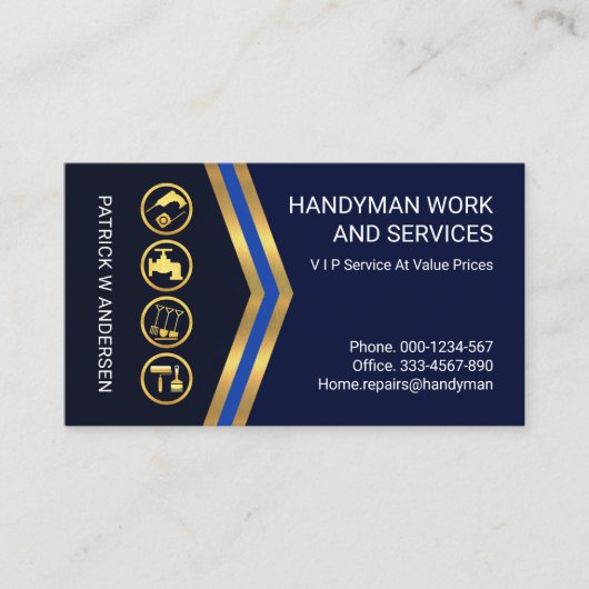 Gouden Pijlen Goud Handyman Pictogrammen Visitekaartje (Voorkant)