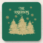 Gouden Pijnbomen Gouden Sneeuwvlokken Bier Onderzetter (Voorkant)