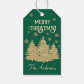 Gouden Pijnbomen Gouden Sneeuwvlokken Cadeaulabel (Voorkant)