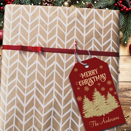 Gouden Pijnbomen Gouden Sneeuwvlokken Cadeaulabel