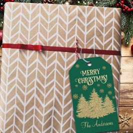 Gouden Pijnbomen Gouden Sneeuwvlokken Cadeaulabel