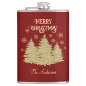 Gouden Pijnbomen Gouden Sneeuwvlokken Heupfles (Voorkant)