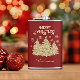 Gouden Pijnbomen Gouden Sneeuwvlokken Heupfles