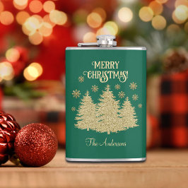 Gouden Pijnbomen Gouden Sneeuwvlokken Heupfles