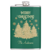 Gouden Pijnbomen Gouden Sneeuwvlokken Heupfles (Voorkant)