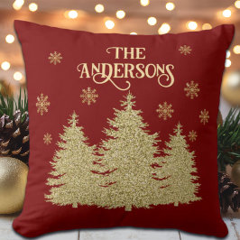 Gouden Pijnbomen Gouden Sneeuwvlokken Kussen