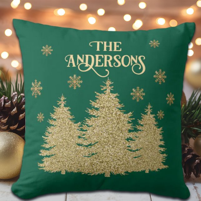 Gouden Pijnbomen Gouden Sneeuwvlokken Kussen (Creator heeft geüpload)