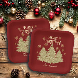 Gouden Pijnbomen Gouden Sneeuwvlokken Papieren Bordje