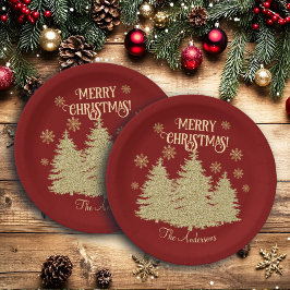 Gouden Pijnbomen Gouden Sneeuwvlokken Papieren Bordje