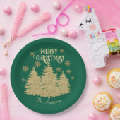 Gouden Pijnbomen Gouden Sneeuwvlokken Papieren Bordje (Feest)