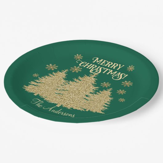 Gouden Pijnbomen Gouden Sneeuwvlokken Papieren Bordje (Gekanteld)