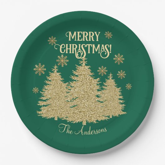Gouden Pijnbomen Gouden Sneeuwvlokken Papieren Bordje (Voorkant)