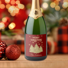 Gouden Pijnbomen Gouden Sneeuwvlokken Sparkling Wijnetiket