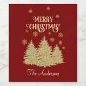 Gouden Pijnbomen Gouden Sneeuwvlokken Wijn Etiket (Enkel label)