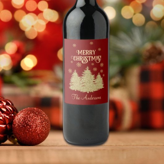 Gouden Pijnbomen Gouden Sneeuwvlokken Wijn Etiket