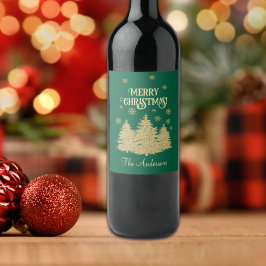 Gouden Pijnbomen Gouden Sneeuwvlokken Wijn Etiket