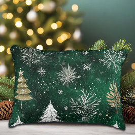 Gouden Pijnbomen Zilveren Sneeuwvlokken Hunter Gro Accent Kussen