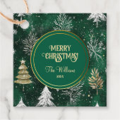 Gouden Pijnbomen Zilveren Sneeuwvlokken Hunter Gro Bedankjes Labels (Voorkant)