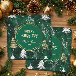 Gouden Pijnbomen Zilveren Sneeuwvlokken Hunter Gro Bier Onderzetter