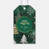 Gouden Pijnbomen Zilveren Sneeuwvlokken Hunter Gro Cadeaulabel (Voorkant)