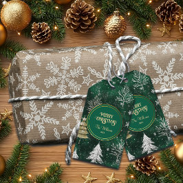 Gouden Pijnbomen Zilveren Sneeuwvlokken Hunter Gro Cadeaulabel