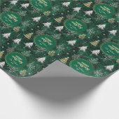 Gouden Pijnbomen Zilveren Sneeuwvlokken Hunter Gro Cadeaupapier (Hoek)