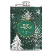 Gouden Pijnbomen Zilveren Sneeuwvlokken Hunter Gro Heupfles (Voorkant)