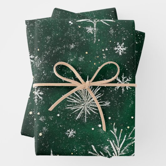 Gouden Pijnbomen Zilveren Sneeuwvlokken Hunter Gro Inpakpapier Vel (In situ)
