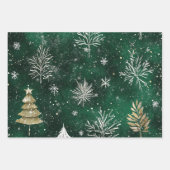 Gouden Pijnbomen Zilveren Sneeuwvlokken Hunter Gro Inpakpapier Vel (Voorkant)