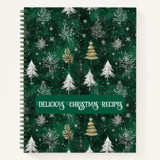Gouden Pijnbomen Zilveren Sneeuwvlokken Hunter Gro Notitieboek (Voorkant)