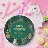 Gouden Pijnbomen Zilveren Sneeuwvlokken Hunter Gro Papieren Bordje (Feest)