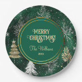 Gouden Pijnbomen Zilveren Sneeuwvlokken Hunter Gro Papieren Bordje (Voorkant)