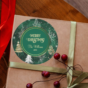 Gouden Pijnbomen Zilveren Sneeuwvlokken Hunter Gro Ronde Sticker