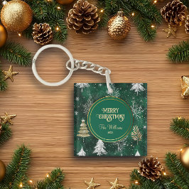 Gouden Pijnbomen Zilveren Sneeuwvlokken Hunter Gro Sleutelhanger