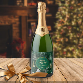 Gouden Pijnbomen Zilveren Sneeuwvlokken Hunter Gro Sparkling Wijnetiket