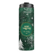 Gouden Pijnbomen Zilveren Sneeuwvlokken Hunter Gro Thermosbeker (Voorkant)