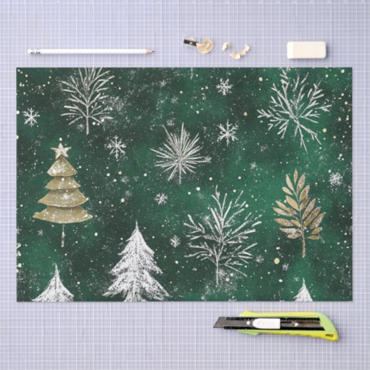 Gouden Pijnbomen Zilveren Sneeuwvlokken Hunter Gro Tissuepapier (Craft)