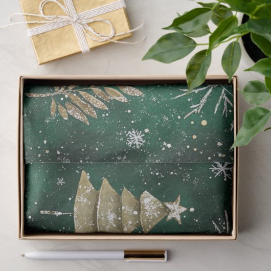 Gouden Pijnbomen Zilveren Sneeuwvlokken Hunter Gro Tissuepapier (Geschenk)