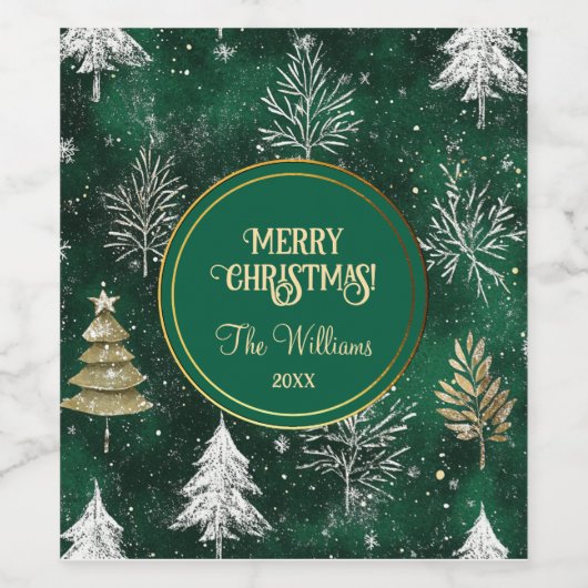 Gouden Pijnbomen Zilveren Sneeuwvlokken Hunter Gro Wijn Etiket (Enkel label)