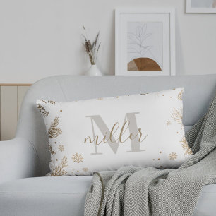 Gouden Pijnboom Familienaam Monogram Kerst Kussen