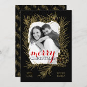 Gouden pijnboomtak en kegel lijst Vrolijk kerstfee Feestdagenkaart (Voorkant / Achterkant)