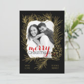 Gouden pijnboomtak en kegel lijst Vrolijk kerstfee Feestdagenkaart (Staand voorkant)