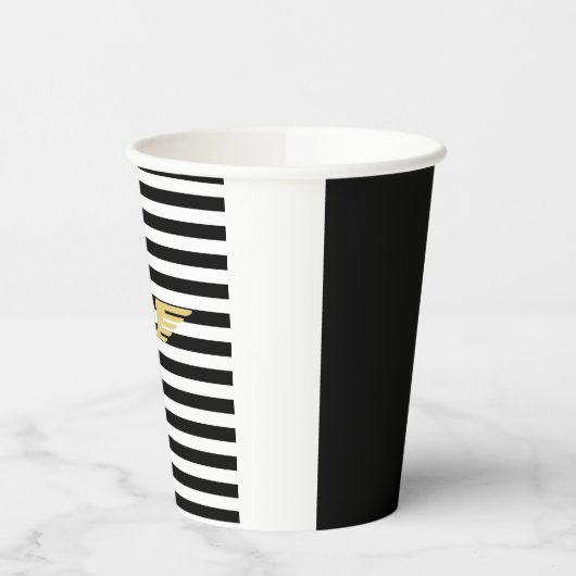 Gouden pilootvleugels zwart-witte strepen en goud papieren bekers (Links)