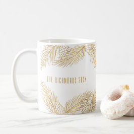 Gouden Pinecones en Pine Naalden Kerstmis Koffiemok