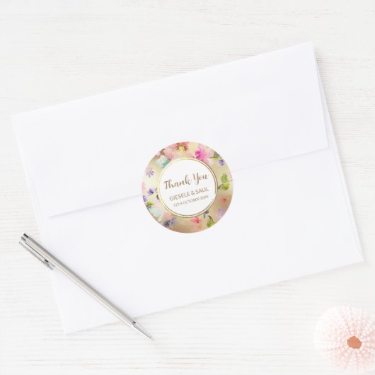 Gouden Pioen Bloem Ronde Sticker (Envelop)