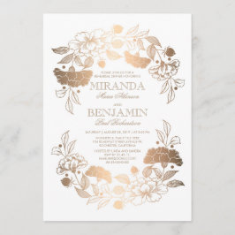 Gouden pioen bloemenkrans Elegant repetitie diner Kaart