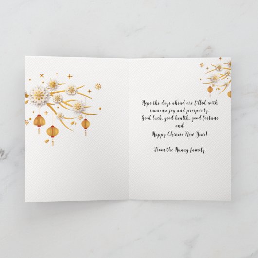 Gouden Pioen Chinees Nieuwjaar Papieren Knip Konij Kaart (Binnen)