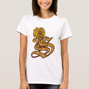 Gouden Pioen Elegant Monogram Eerste Letter S T-shirt