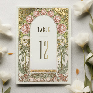 Gouden Pioen Roze Tafelkaarten voor een Vintage Br Folie Uitnodiging