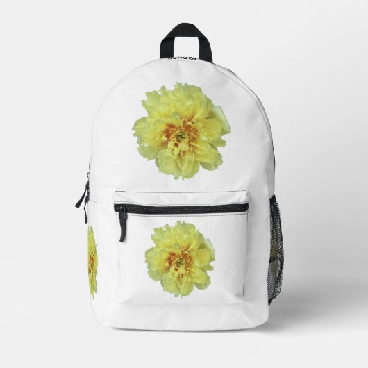 Gouden pioenen op wit met je woorden rugzak (Voorkant)